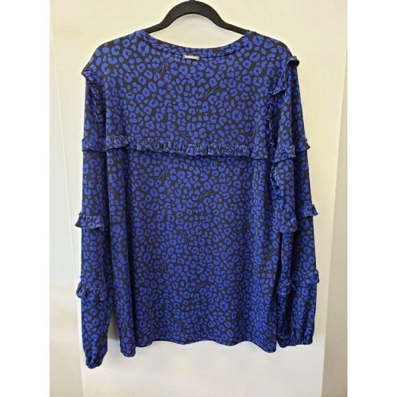 Michael Kors Blue/Black Animal-Print Blouse Top XS - Picture 4 of 6